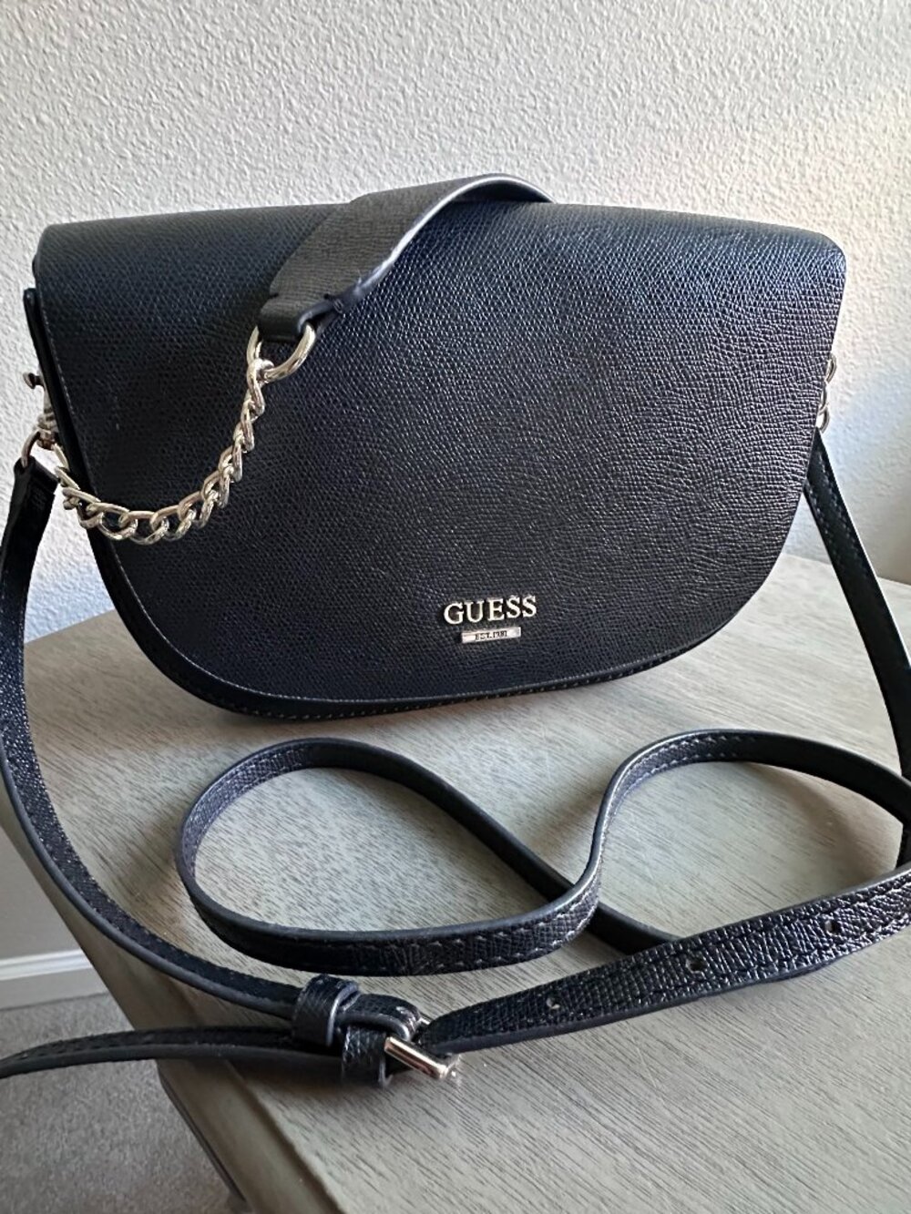 GUESS Black Saffiano Crossbody Shoulder Bag